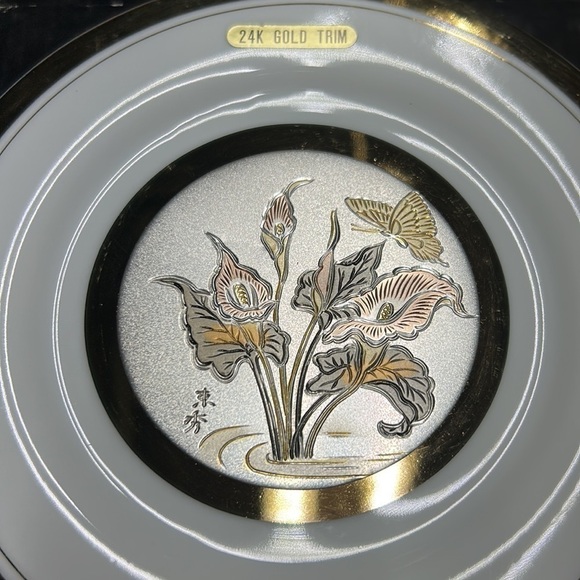 Chokin Plate fine porcelain 24K gold edge gold and silver artistry comes in box - Picture 7 of 10